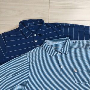 B. Draddy Polo Shirt Mens XL Blue White Pima Cotton Stretch Pocket Golf Lot of 2